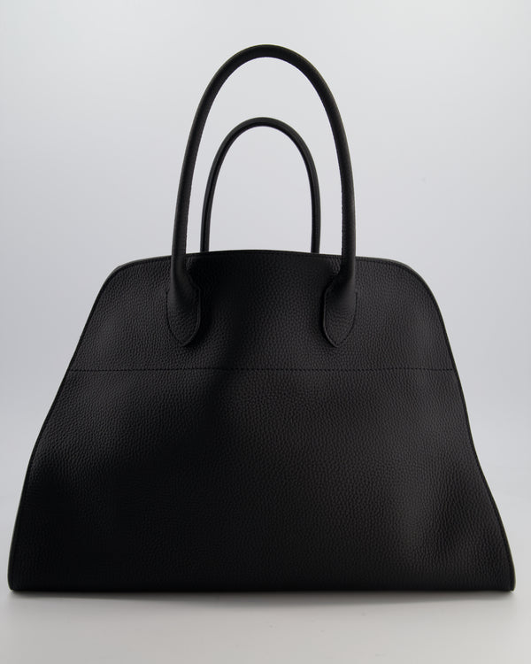The Row Black Soft Margaux 15 in Matte Grained Calfskin with Silver Hardware