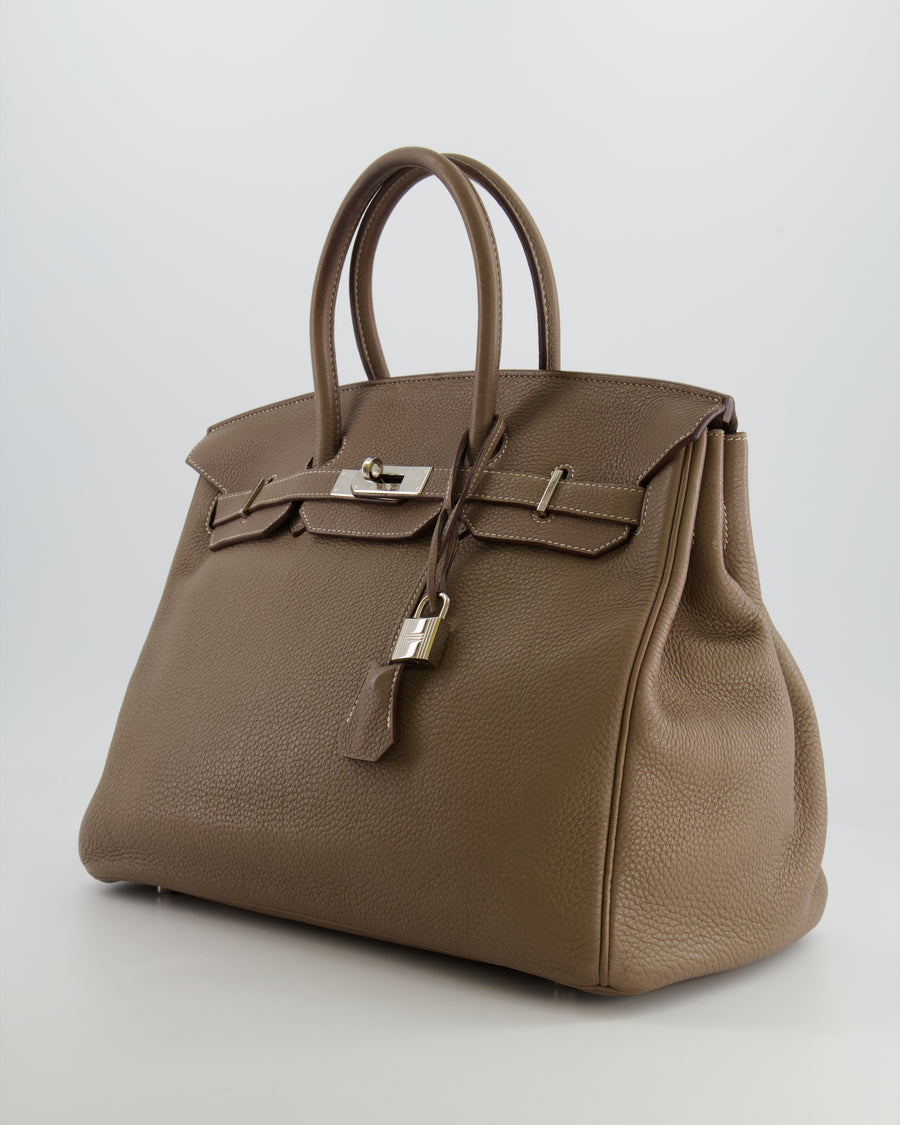 Hermès Birkin 35 Bag in Etoupe Clemence Leather with Palladium Hardware
