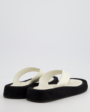 The Row Ginza White Calfskin & Black Suede Flip Flops with Suede Details Size 40