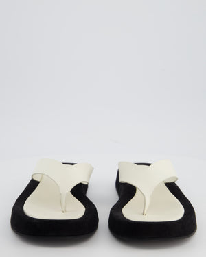 The Row Ginza White Calfskin & Black Suede Flip Flops with Suede Details Size 40