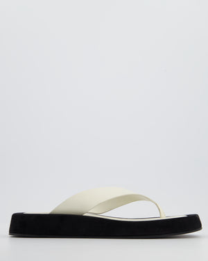 The Row Ginza White Calfskin & Black Suede Flip Flops with Suede Details Size 40