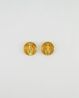 Chanel Vintage Polished Gold Round Clip On Earrings with Quilted Detail and CC Logo