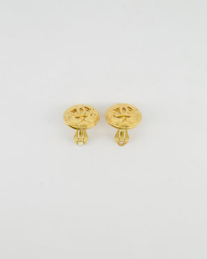 Chanel Vintage Polished Gold Round Clip On Earrings with Quilted Detail and CC Logo