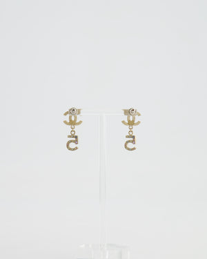 Chanel Vintage 06A Gold and Multicolour Crystal Embellished Pendant Earrings with CC Logo and Number 5 Detail