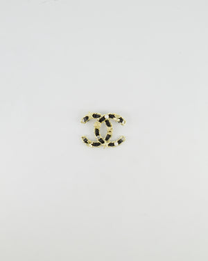 Chanel 25A Black Leather and Gold Chain CC Logo Brooch with Crystal and Pearl Details