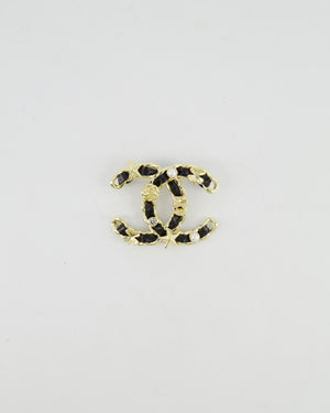 Chanel 25A Black Leather and Gold Chain CC Logo Brooch with Crystal and Pearl Details