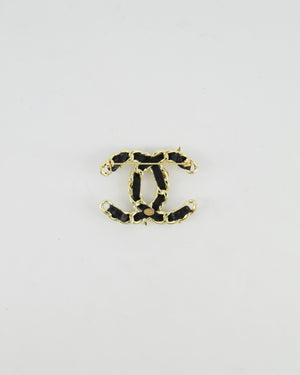 Chanel 25A Black Leather and Gold Chain CC Logo Brooch with Crystal and Pearl Details