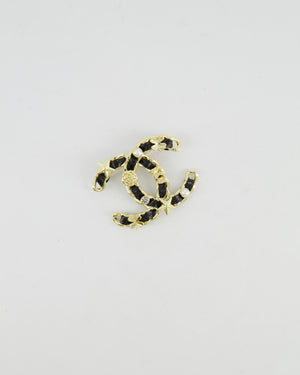 Chanel 25A Black Leather and Gold Chain CC Logo Brooch with Crystal and Pearl Details