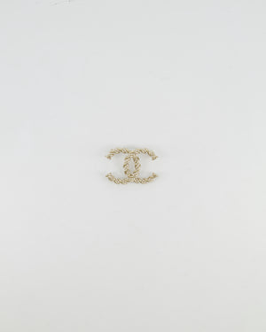 Chanel Champagne Gold and Pearl Braided CC Logo Brooch