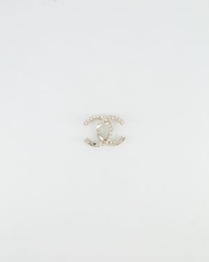 Chanel 24A Silver Crystal Embellished CC Logo Brooch