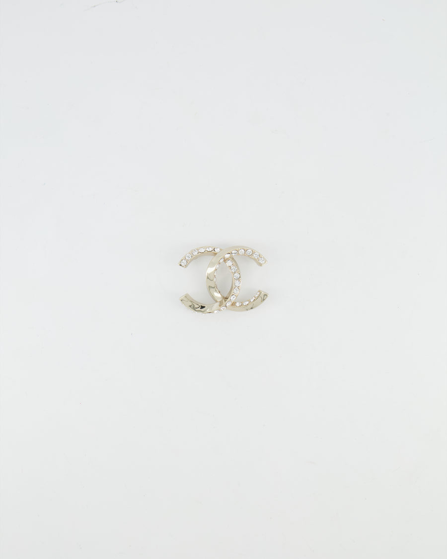 Chanel 24A Silver Crystal Embellished CC Logo Brooch