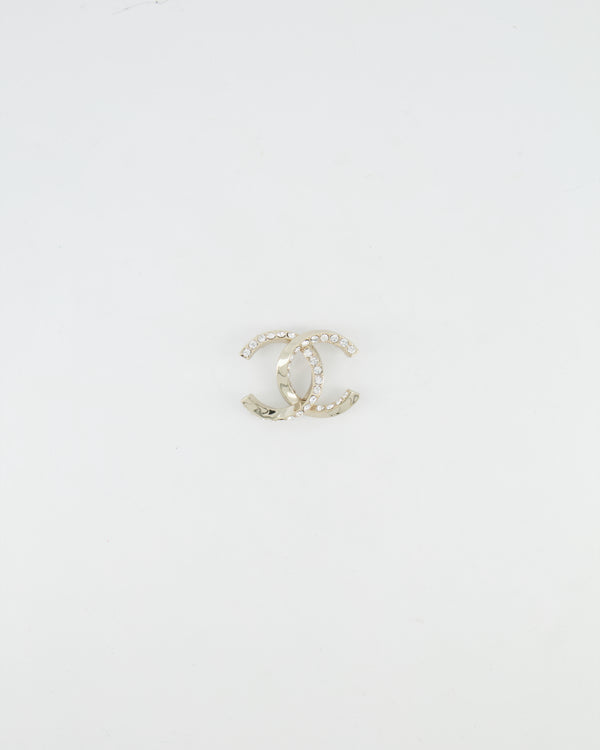 Chanel 24A Silver Crystal Embellished CC Logo Brooch