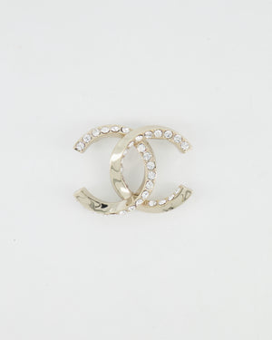 Chanel 24A Silver Crystal Embellished CC Logo Brooch