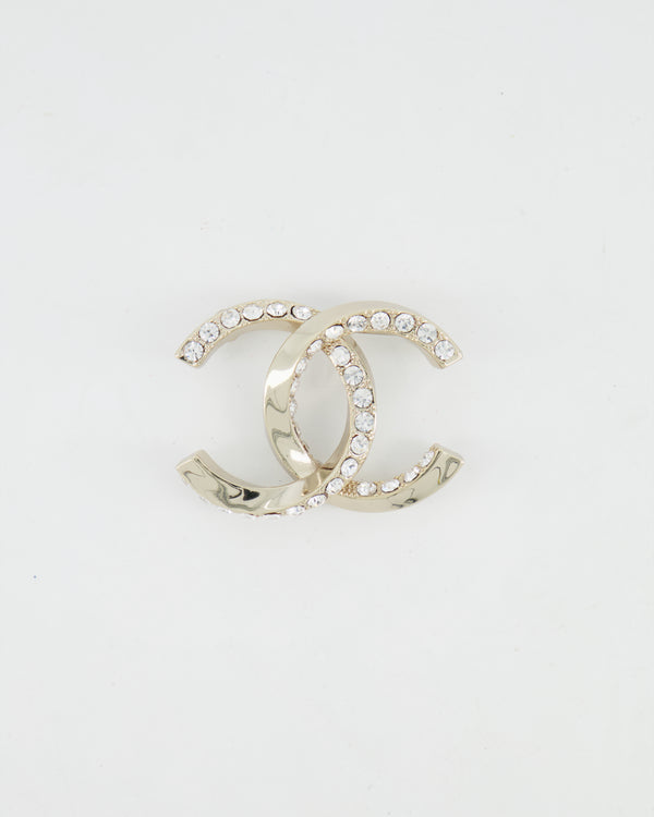 Chanel 24A Silver Crystal Embellished CC Logo Brooch