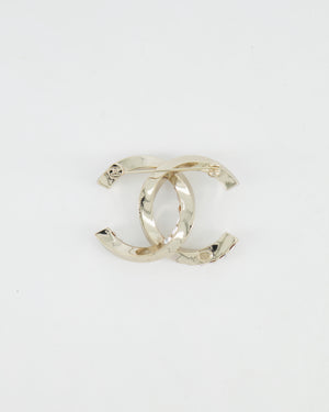 Chanel 24A Silver Crystal Embellished CC Logo Brooch