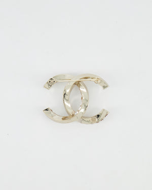 Chanel 24A Silver Crystal Embellished CC Logo Brooch