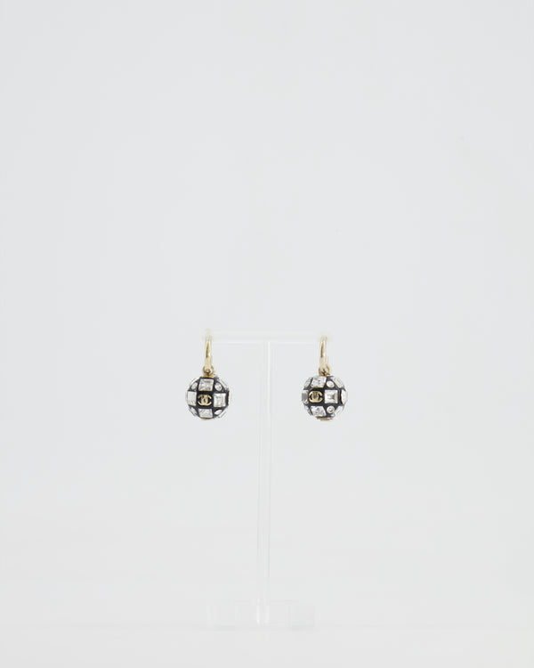 Chanel 24A Black and Crystal Embellished Ball Pendant Earrings