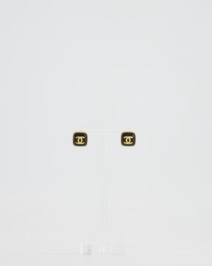 Chanel 25A Black and Brushed Gold CC Logo Small Square Earrings