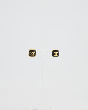 Chanel 25A Brushed Gold and Black CC Logo Small Square Earrings