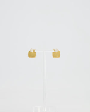 Chanel 25A Brushed Gold and Black CC Logo Small Square Earrings