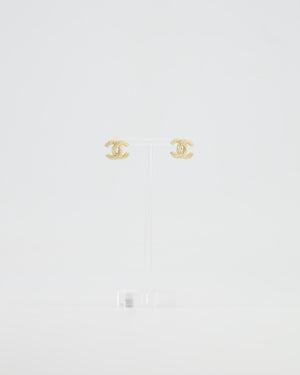 Chanel 21A Gold and Pearl Twisted Small CC Logo Earrings