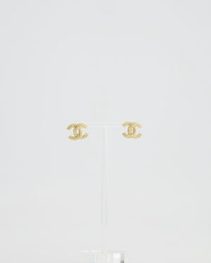 Chanel 21A Gold and Pearl Twisted Small CC Logo Earrings