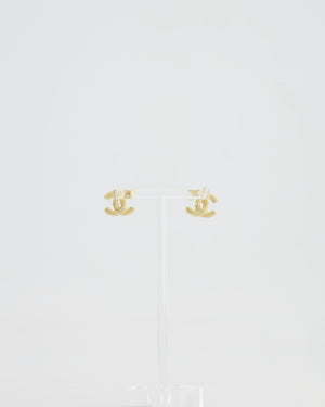 Chanel 21A Gold and Pearl Twisted Small CC Logo Earrings