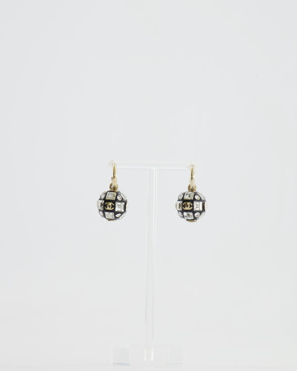 Chanel 24A Black and Crystal Embellished Ball Pendant Earrings