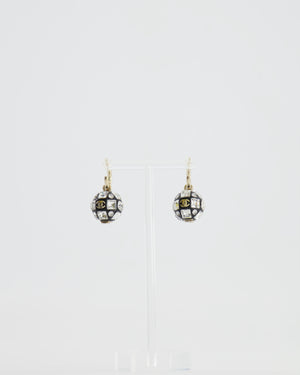 Chanel 24A Black and Crystal Embellished Ball Pendant Earrings