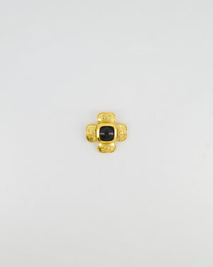 Chanel 23A Shiny Gold and Black Stone CC Logo Brooch