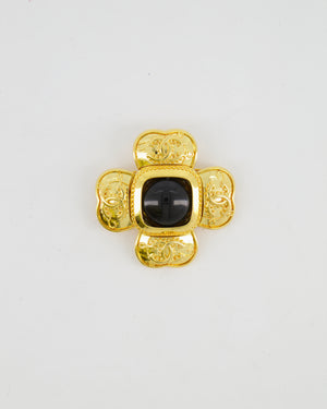 Chanel 23A Shiny Gold and Black Stone CC Logo Brooch
