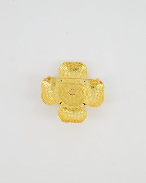 Chanel 23A Shiny Gold and Black Stone CC Logo Brooch