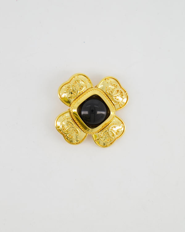Chanel 23A Shiny Gold and Black Stone CC Logo Brooch
