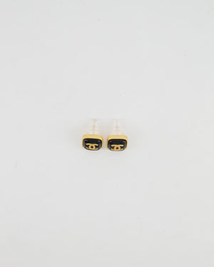 Chanel 25A Brushed Gold and Black CC Logo Small Square Earrings