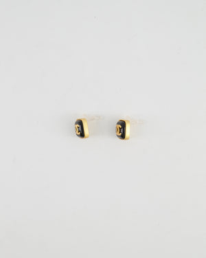 Chanel 25A Brushed Gold and Black CC Logo Small Square Earrings