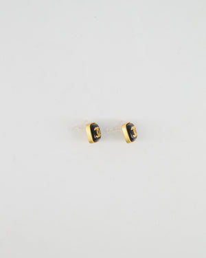 Chanel 25A Brushed Gold and Black CC Logo Small Square Earrings