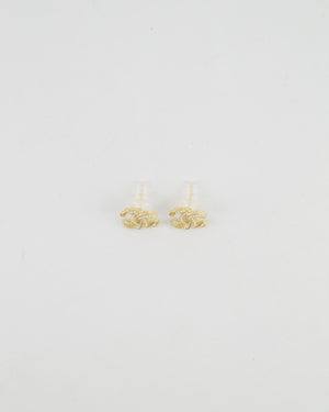 Chanel 21A Gold and Pearl Twisted Small CC Logo Earrings