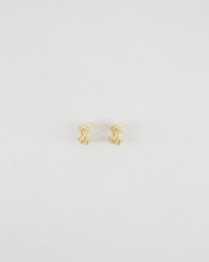 Chanel 21A Gold and Pearl Twisted Small CC Logo Earrings
