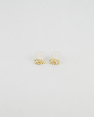 Chanel 21A Gold and Pearl Twisted Small CC Logo Earrings