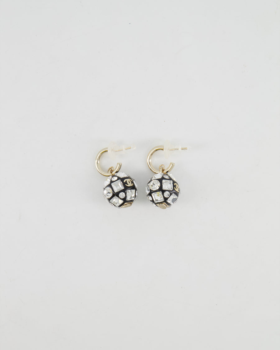 Chanel 24A Black and Crystal Embellished Ball Pendant Earrings
