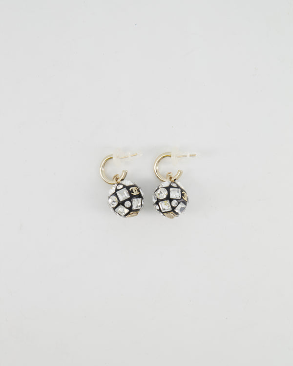 Chanel 24A Black and Crystal Embellished Ball Pendant Earrings