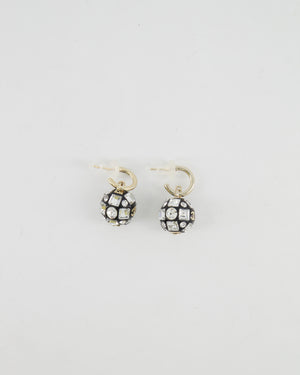 Chanel 24A Black and Crystal Embellished Ball Pendant Earrings
