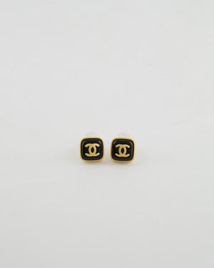 Chanel 25A Black and Brushed Gold CC Logo Small Square Earrings