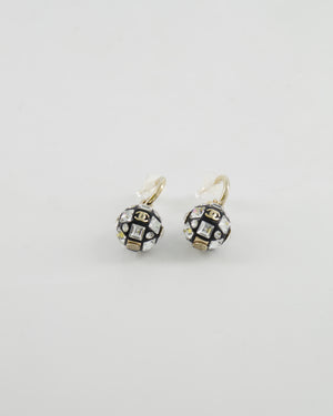 Chanel 24A Black and Crystal Embellished Ball Pendant Earrings
