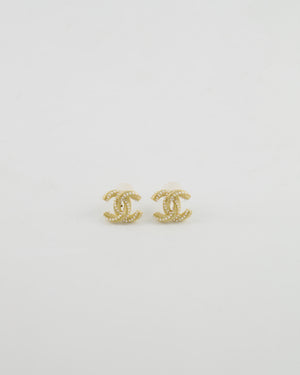 Chanel 21A Gold and Pearl Twisted Small CC Logo Earrings