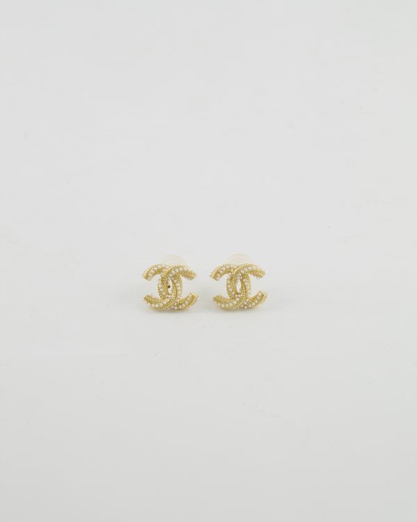 Chanel 21A Gold and Pearl Twisted Small CC Logo Earrings