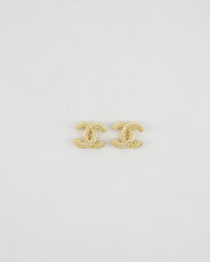 Chanel 21A Gold and Pearl Twisted Small CC Logo Earrings