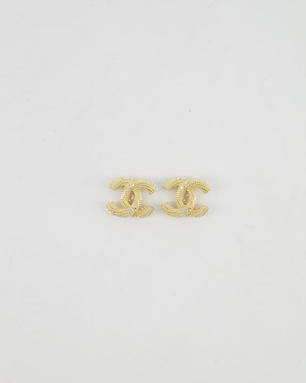 Chanel 21A Gold and Pearl Twisted Small CC Logo Earrings