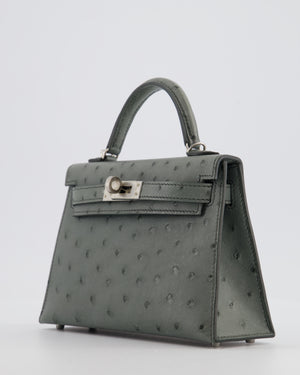 Hermès Mini Kelly II 20 Bag in Vert Amande Ostrich Leather with Palladium Hardware