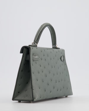Hermès Mini Kelly II 20 Bag in Vert Amande Ostrich Leather with Palladium Hardware